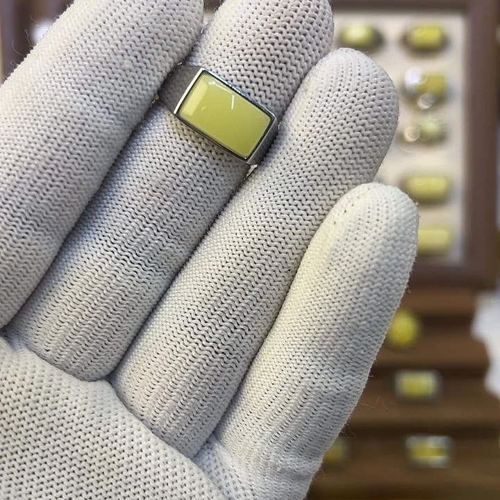 菠***ರ琥珀银S925镶嵌戒指琥珀蜜蜡镶嵌戒指