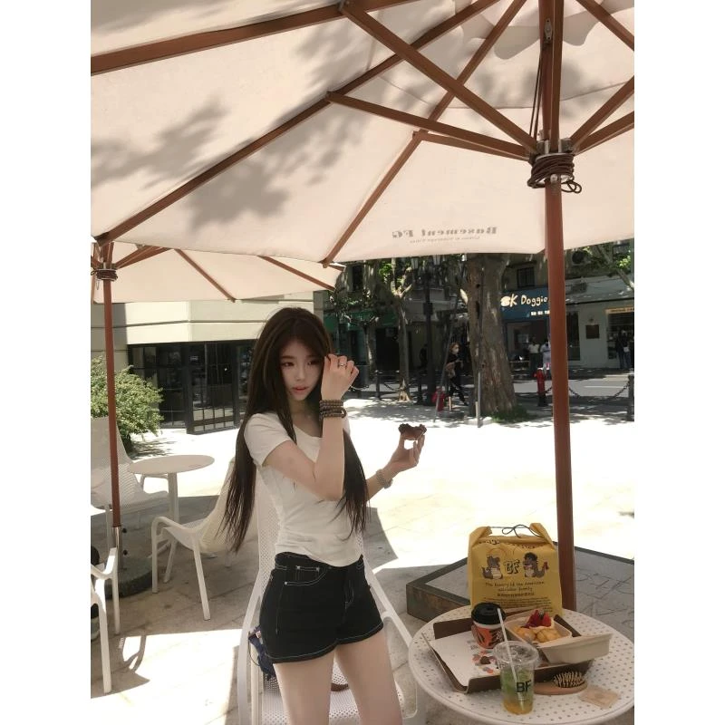 *尹千金*【长期主义】50莱赛尔原牛明线遮肉显瘦牛仔短裤K256171
