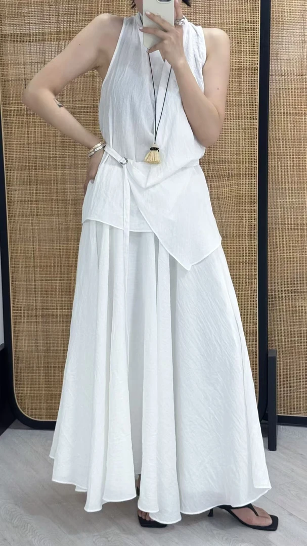 Balance水洗棉皱感一片式系带上衣 7693（福福）