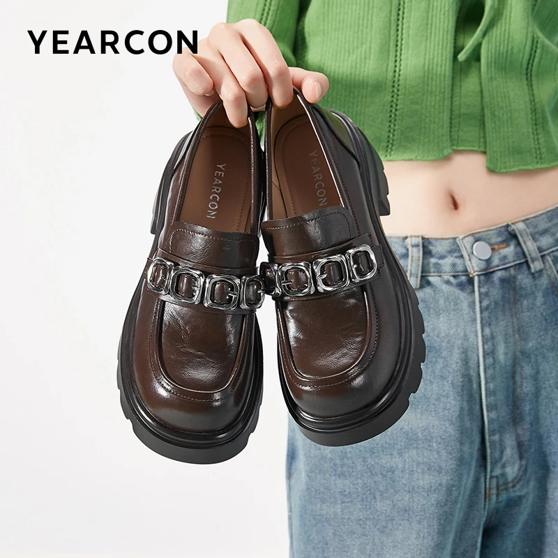 意尔康2025春季新款女鞋时尚休闲潮鞋复古增高乐福鞋英伦风厚底鞋