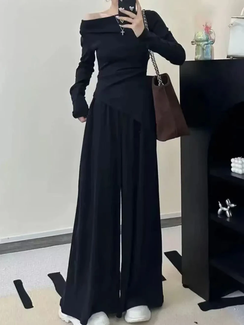 醋包一字肩荡领两件套（509）