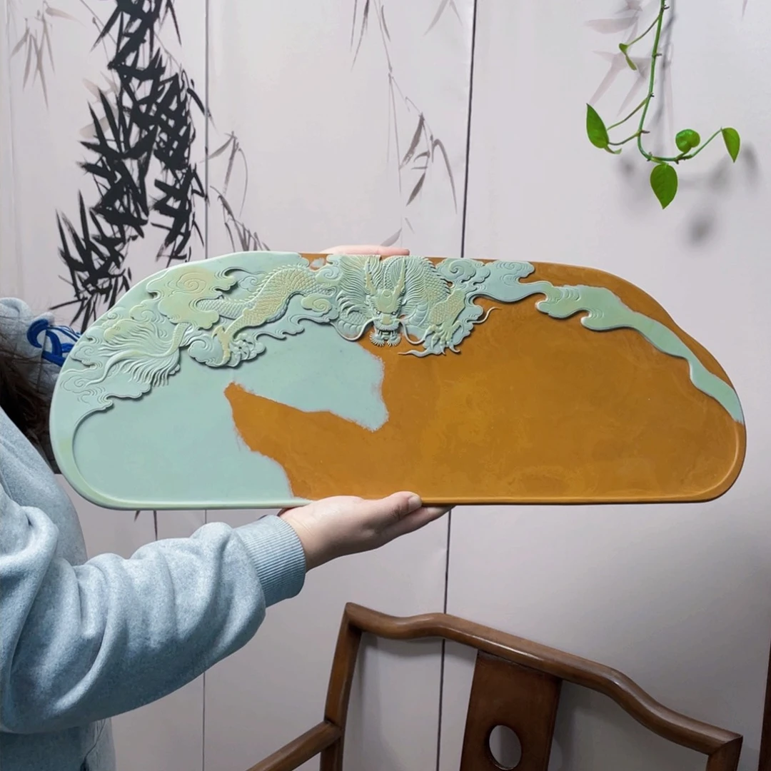 龙干泡松花石手工雕刻