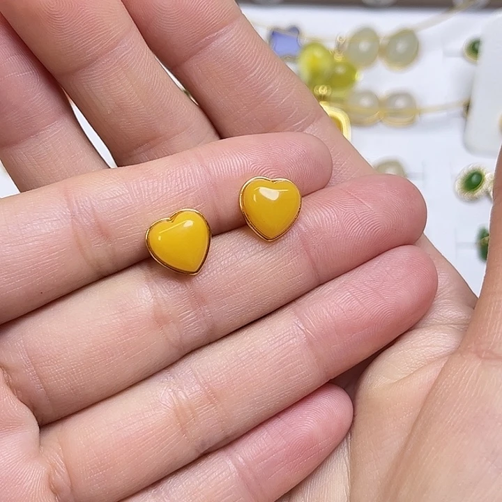 蜜蜡银S925镶嵌耳饰