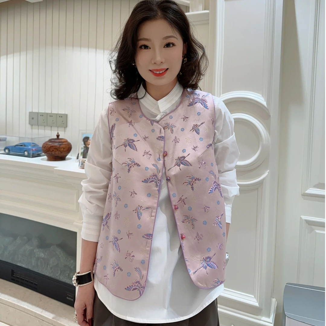 郭萌萌专属新中式马甲国风女装新款爆款外穿无袖紫色气质圆领马甲