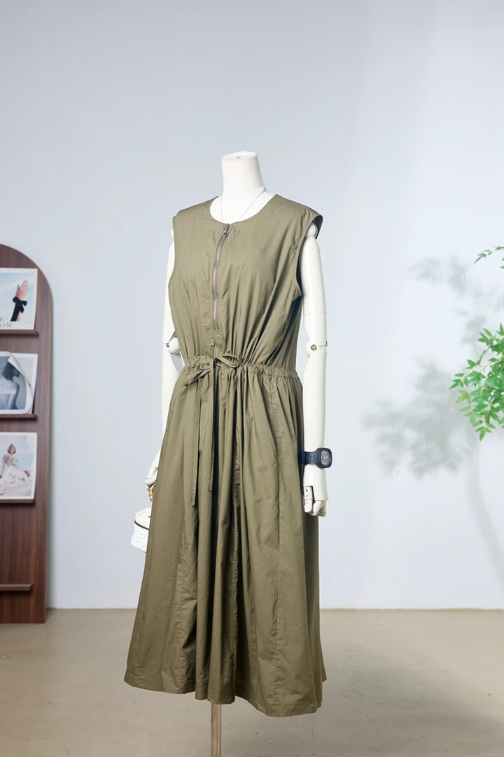 韩系气质纯棉收腰夏季中长款无袖长裙显瘦宽松时尚感背心连衣裙