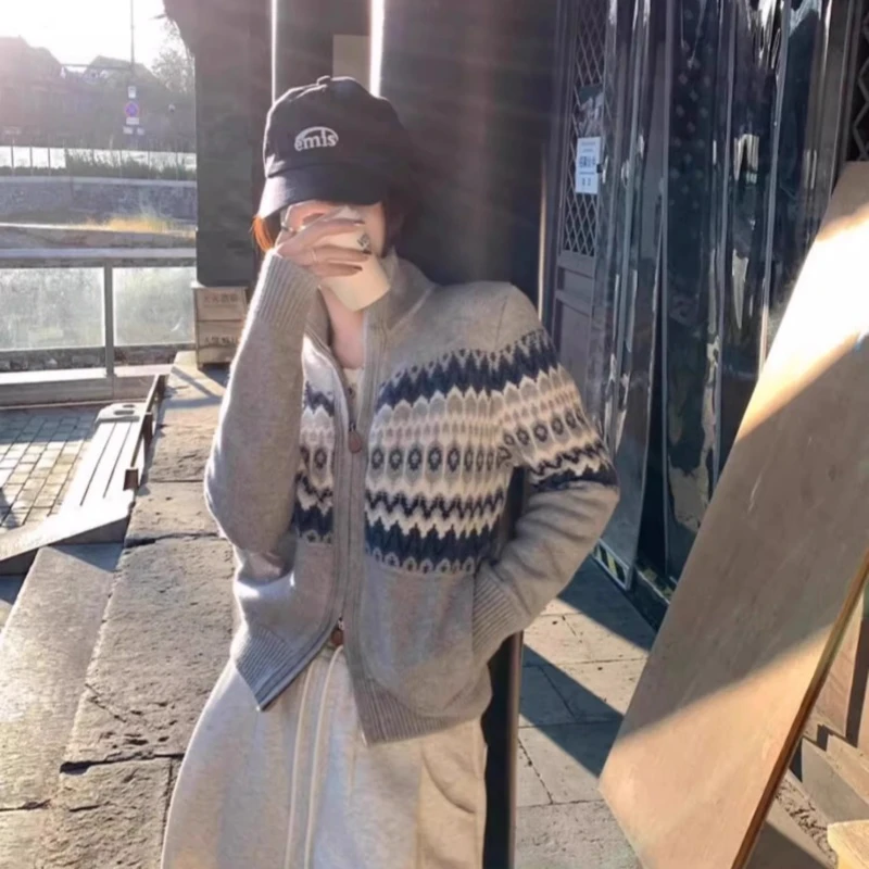 暖华100％纯羊毛网红外套女岛灰色宽松秋冬季上衣女外套秋慵懒