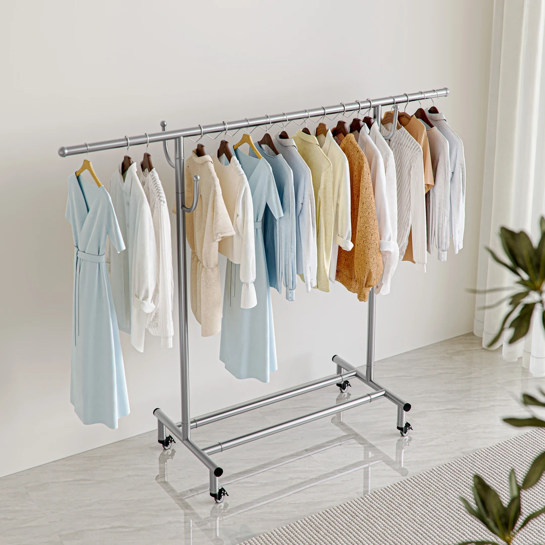 【单杆满焊加厚款】可伸缩晾衣杆落地高档款晾衣架立式衣帽架衣架