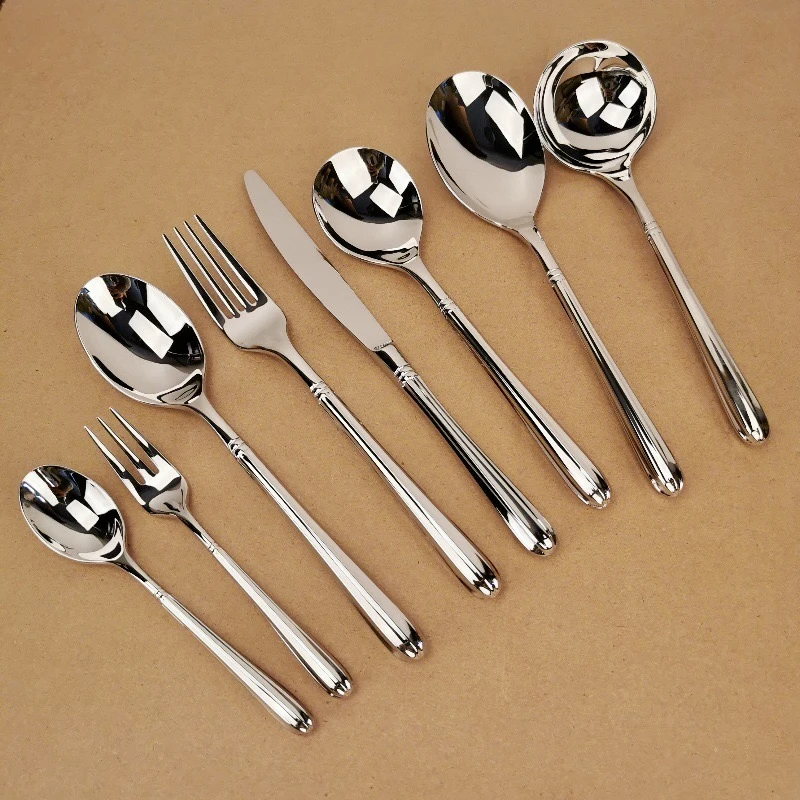 实心灯笼柄18/10不锈钢西餐刀叉勺吃饭喝汤勺子甜品勺水果叉8件套