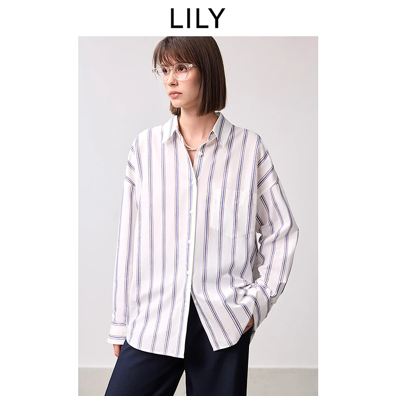 LILY2025春新款女装衬衫125129C4918