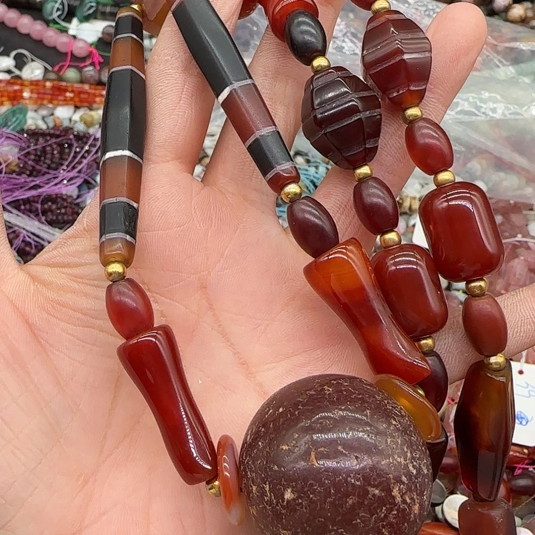 宗***燕合金玛瑙/玉髓珠宝半成品03老玛瑙项链拍两79发一条不挑