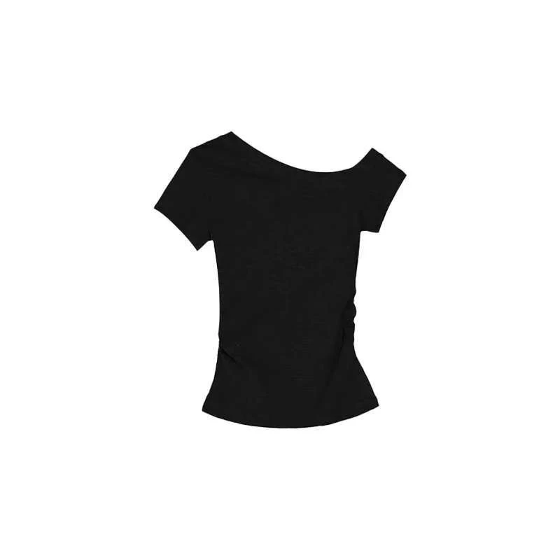 深圳南油小众设计师新品斜肩辣妹风短款短袖简约凉爽T恤
