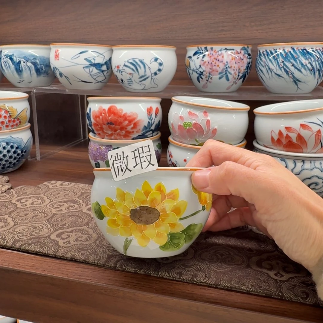 釉下手绘茶具微瑕