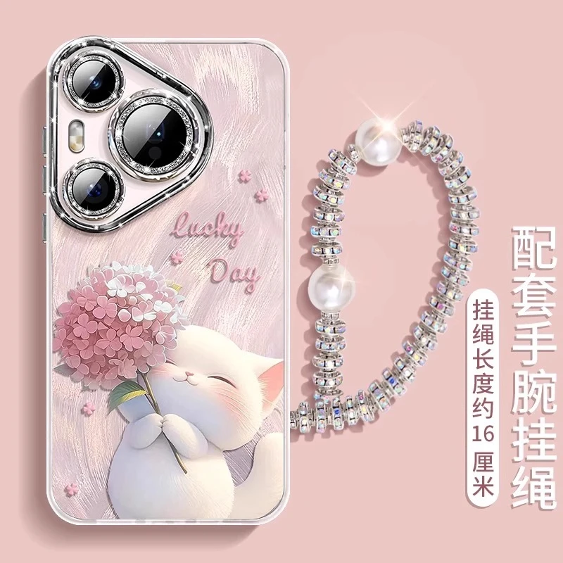绣球猫适用华为pura80pro+手机壳p70ultra镜头膜mate60防摔40手链
