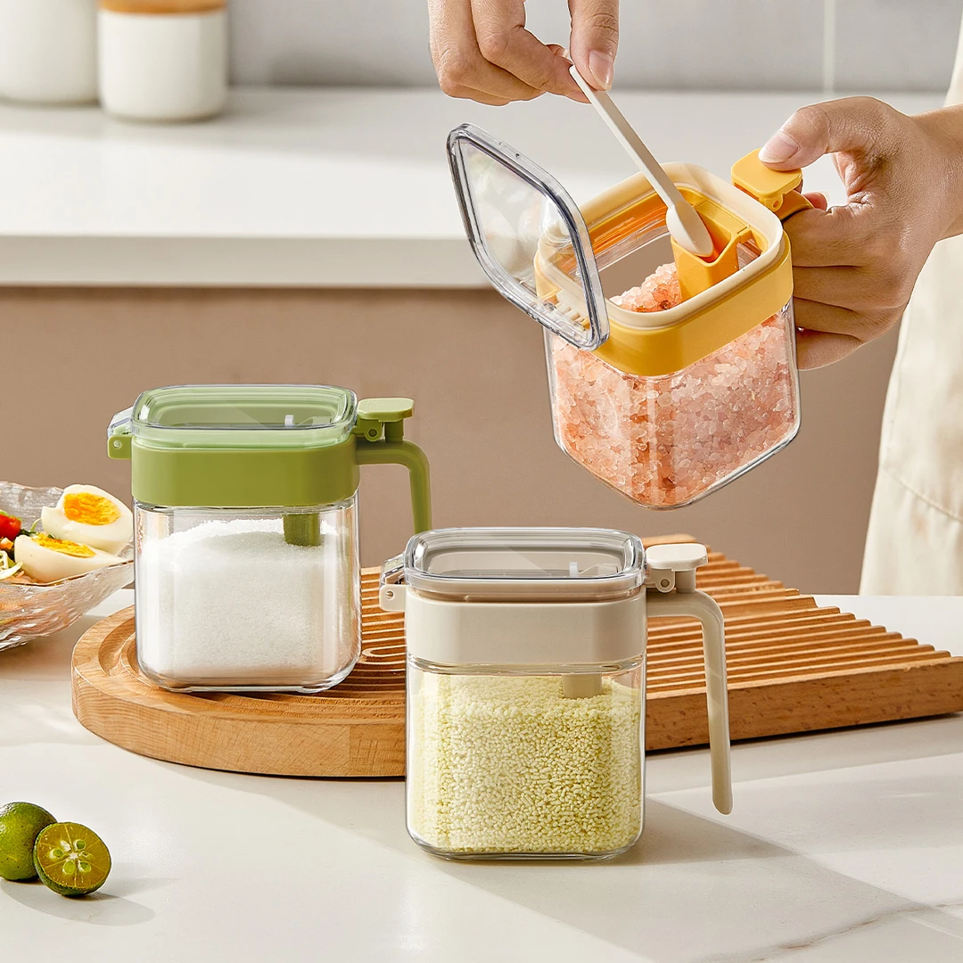 防潮盐罐调料盒玻璃密封调料罐组合套装家用厨房调味硅胶调味瓶