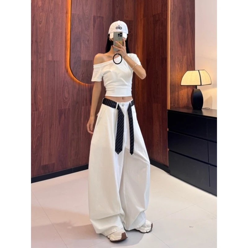 【斩女裤】夏季显瘦气质时尚设计感小众宽松阔腿气球裤男设计感腰带