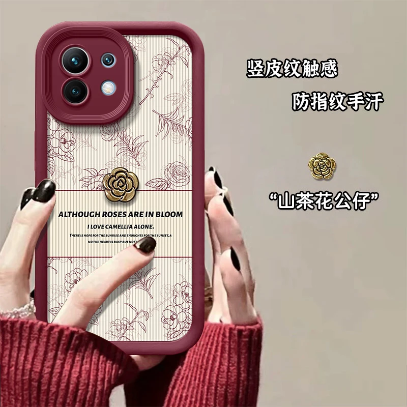 山茶花立体公仔手机壳适用小米11青春保护套网红女款全包小熊ins