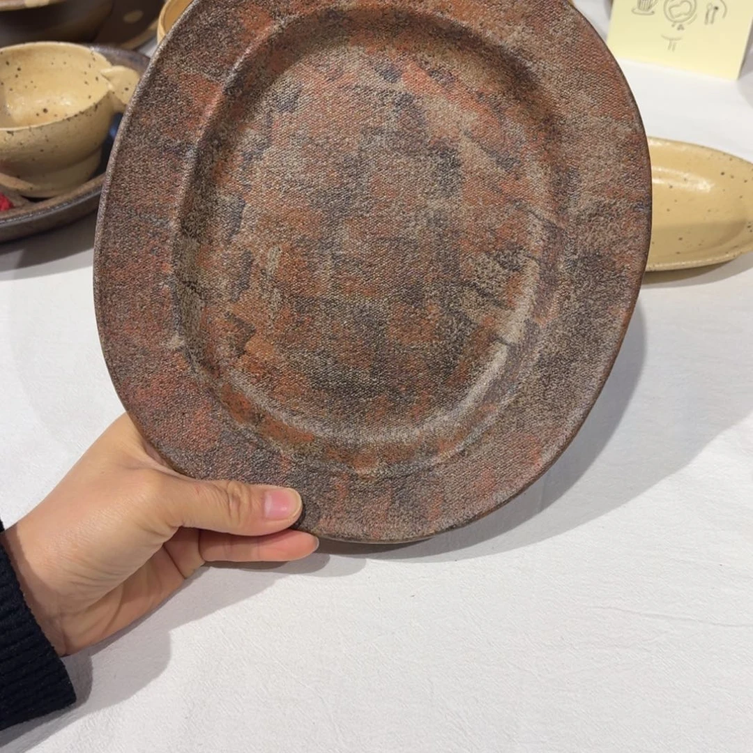 陶红棕油画方糕盘