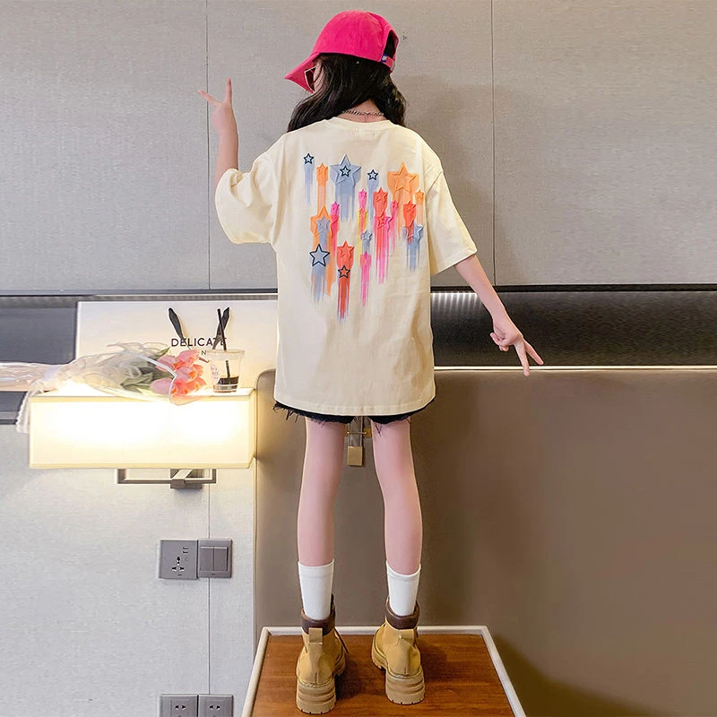 女童短袖纯棉t恤夏季新款宽松儿童t恤中大童宽松上衣洋气潮