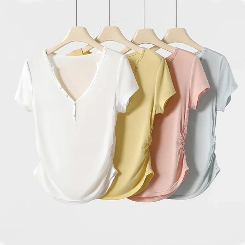 2025夏季新款欧若风修身显瘦纯色短袖T恤女慵懒风百搭高级感上衣