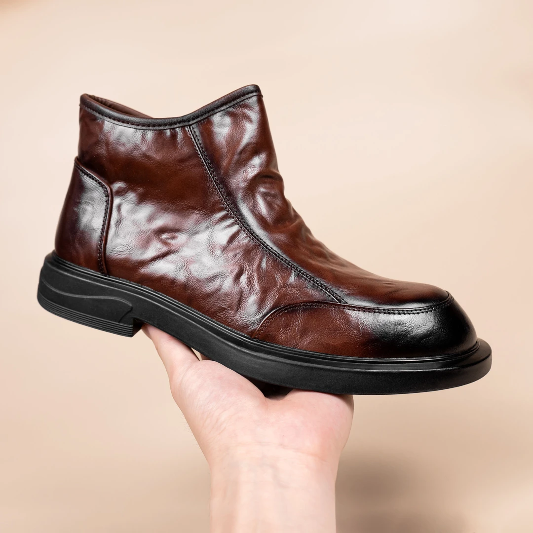 头层牛皮男士秋冬季真皮休闲鞋马丁靴切尔西加绒保暖百搭潮流皮靴