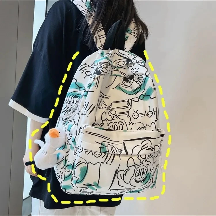 书包女大学生印花电脑包韩版潮流防水背包男高中生双肩包