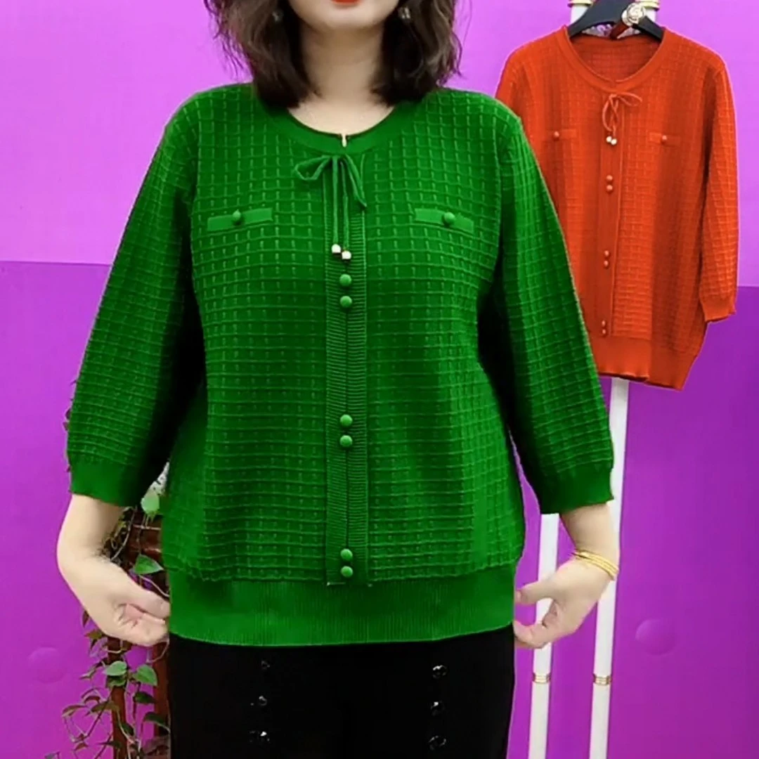 春秋新款七分袖妈妈针织衫