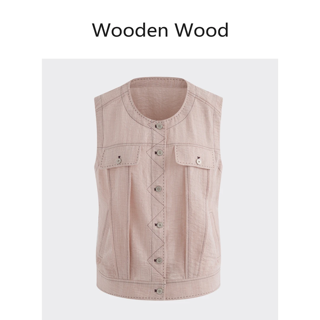 Wooden Wood“法式浪漫”高级感明线设计百搭显瘦洋气马甲W25XS551