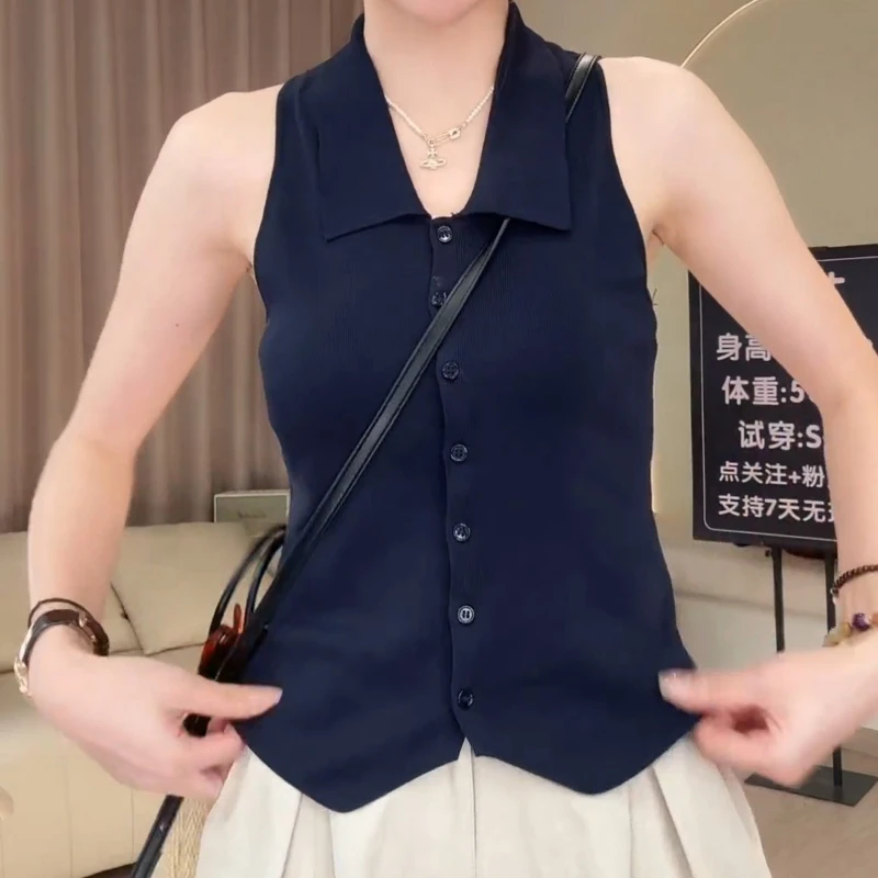 【蔚蓝】夏季新款韩系休闲时尚百搭无袖POLO短上衣LK2504611