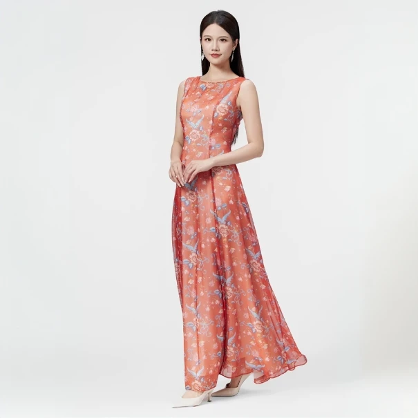 SUSSI/古色25夏船型领无袖印花连衣裙中国风夏出游季111A207052