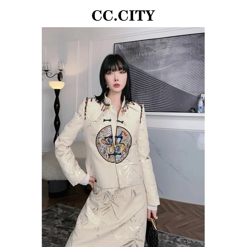 【蔡丽丽 &添羽】时尚洋气重工国风羽绒服套装H-37601