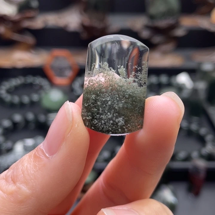 落***秋颈饰水晶未镶嵌绿幽灵聚宝盆吊坠无事牌打孔不退换