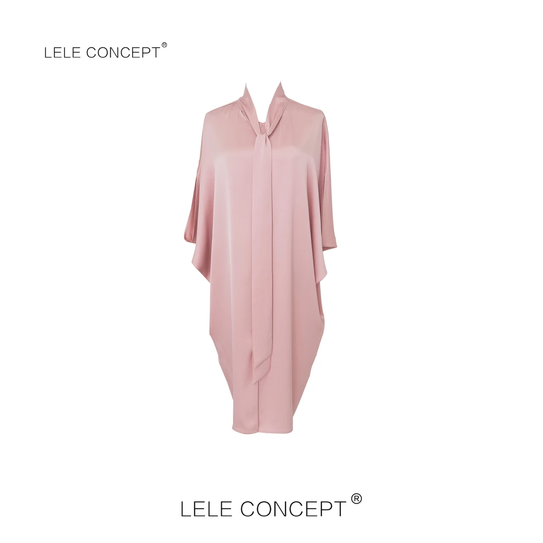 LELE CONCEPT |「夭夭」V领系带领感轻奢长款宽松连衣裙Q0224