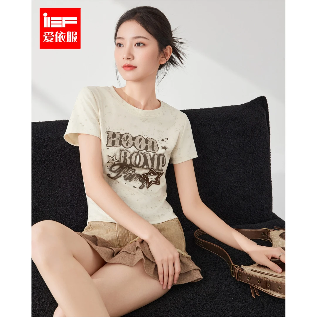 IEF/爱依服短袖上衣2025夏季新款美式潮酷个性辣妹气质T恤流光风