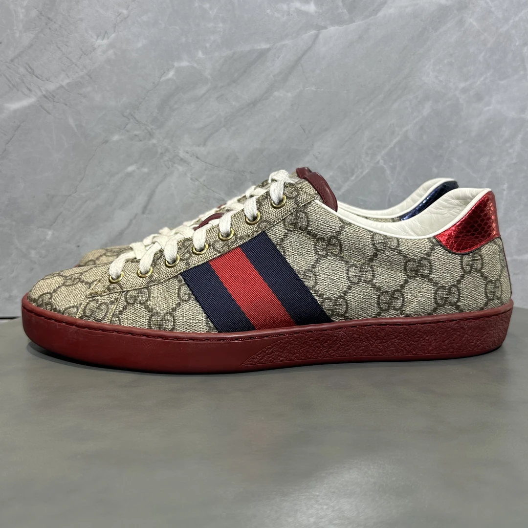 95新 GUCCI/古驰 41码 ACE 红蓝条纹 低帮板鞋