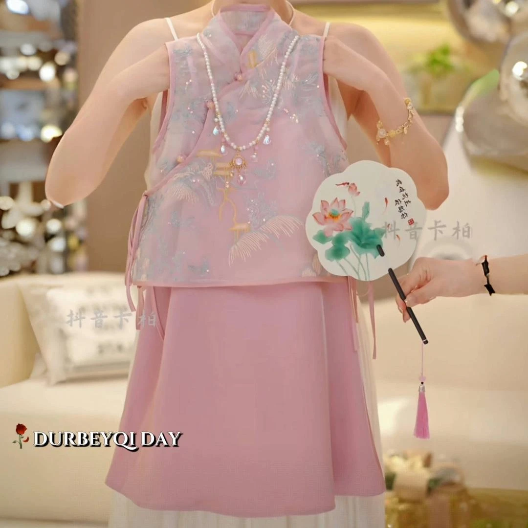 儿童旗袍连衣裙夏装新款中大童网红国风新中式旗袍裙公主裙两件套