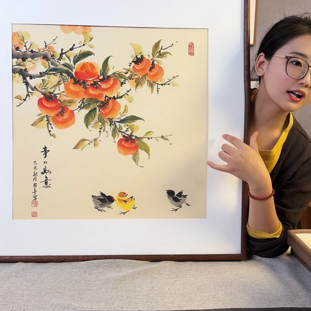 国画纯手绘，纯手写带框尺寸：70×70厘米