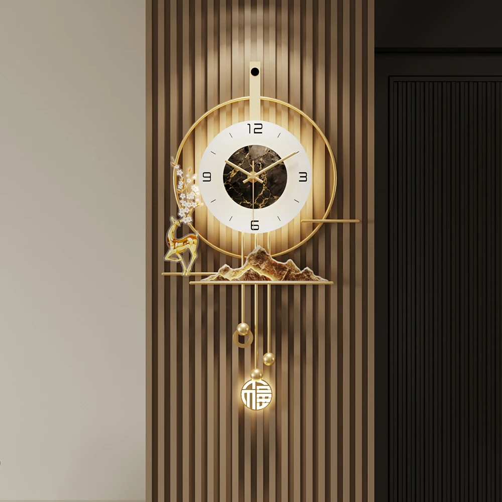 创意个性家用挂钟轻奢现代钟表客厅木格栅装饰挂表时尚静音时钟