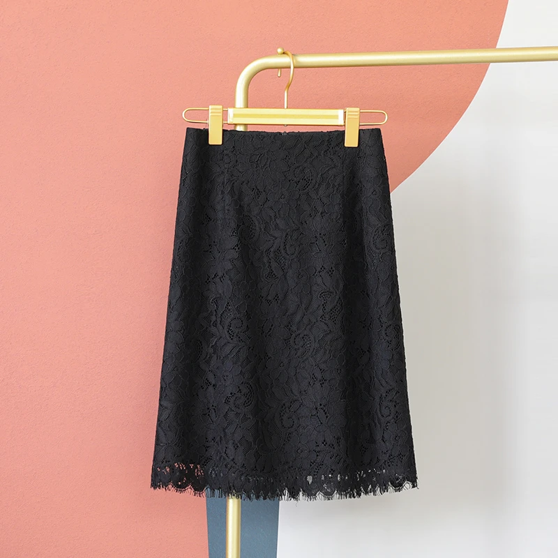 黑色镂空蕾丝半身裙包臀裙高腰显瘦中长款气质百搭小个子秋冬中裙