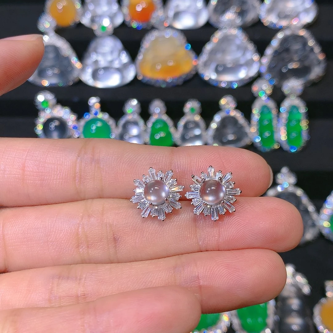 石英质玉耳饰银S925镶嵌卡*酱