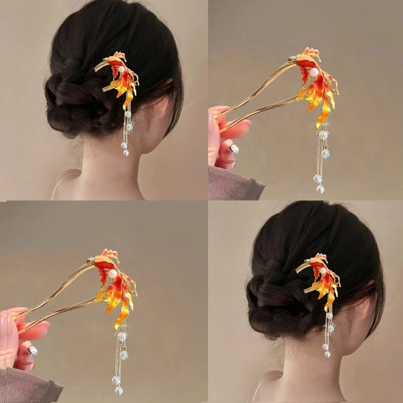 新中国风大鱼海棠金流苏发夹女式u型发夹全国流行高端发饰汉代发
