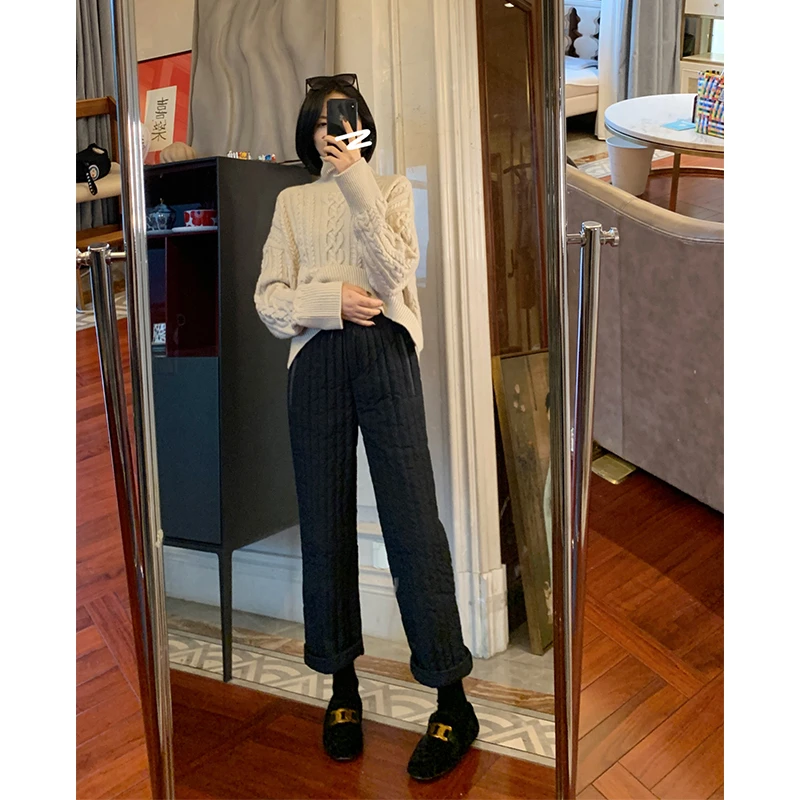 MYL 白鸭绒羽绒裤2024秋冬新品松紧腰直筒宽松纯色通勤休闲长裤