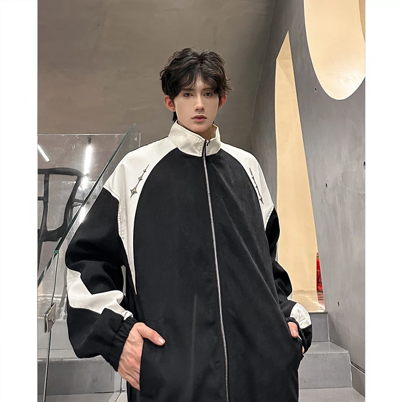 美式高街cleanfit撞色外套男款秋季潮牌立领飞行员机车棒球服夹克