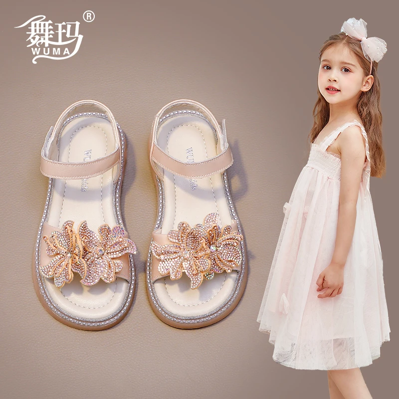 舞玛儿童凉鞋2025新款夏季小女孩露趾时装水晶软底公主鞋528279