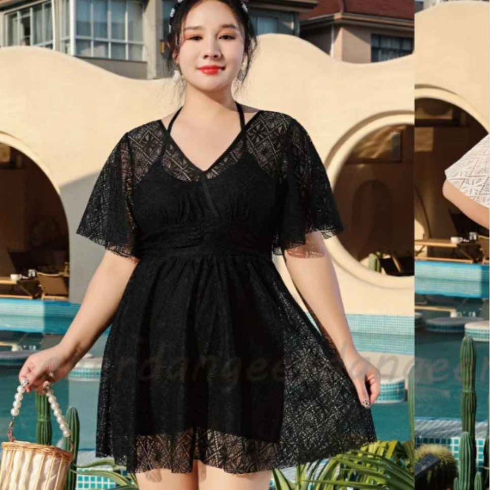 新款泳衣女连体大码保守v领显瘦遮肚胖mm沙滩温泉度假泳装女