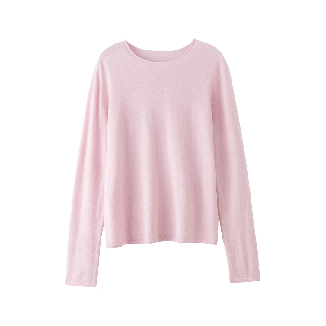 桑蚕丝羊绒羊毛长袖针织衫2025秋季新款时尚百搭圆领女士针织衫