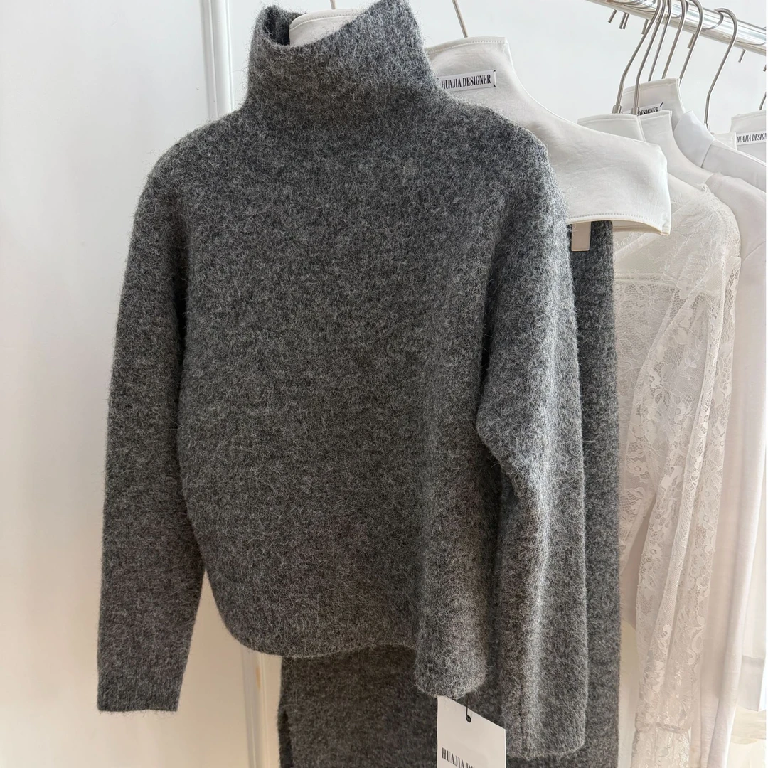 25157花家定制高领毛衣套装裙