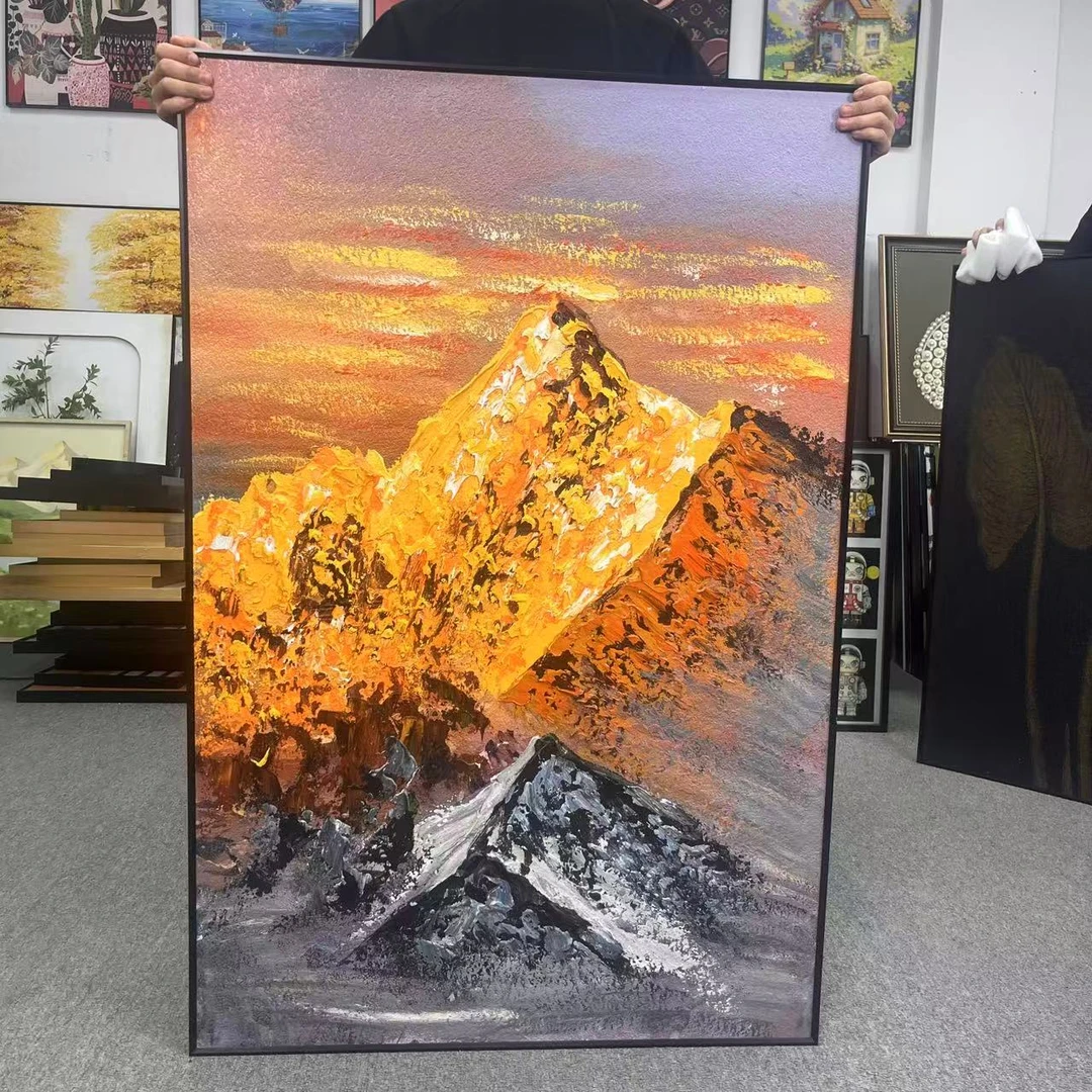 肌理日照金山油画入户玄关装饰画客厅背靠金山挂画8120