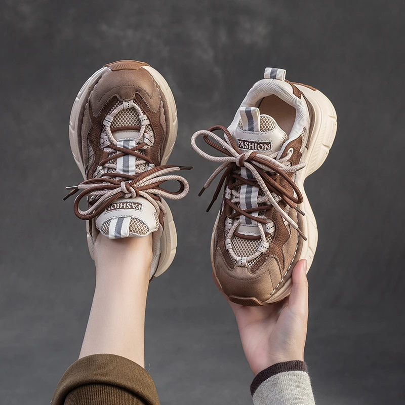 2025新款头层牛皮运动休闲鞋复古时尚小众风女鞋炸街老爹鞋22508