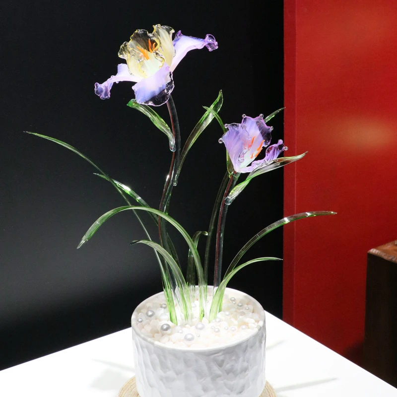 淄博琉璃鸢尾花插装饰客厅玄关摆件治愈手作仿真情人节生日礼物