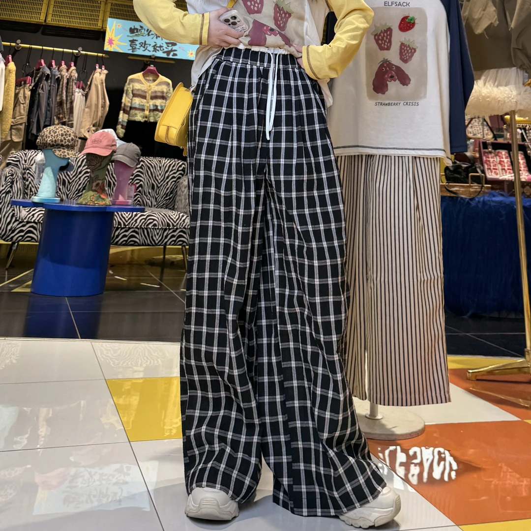 妖精的口袋春季新品格子裤百搭气质2025春新裤子25110027